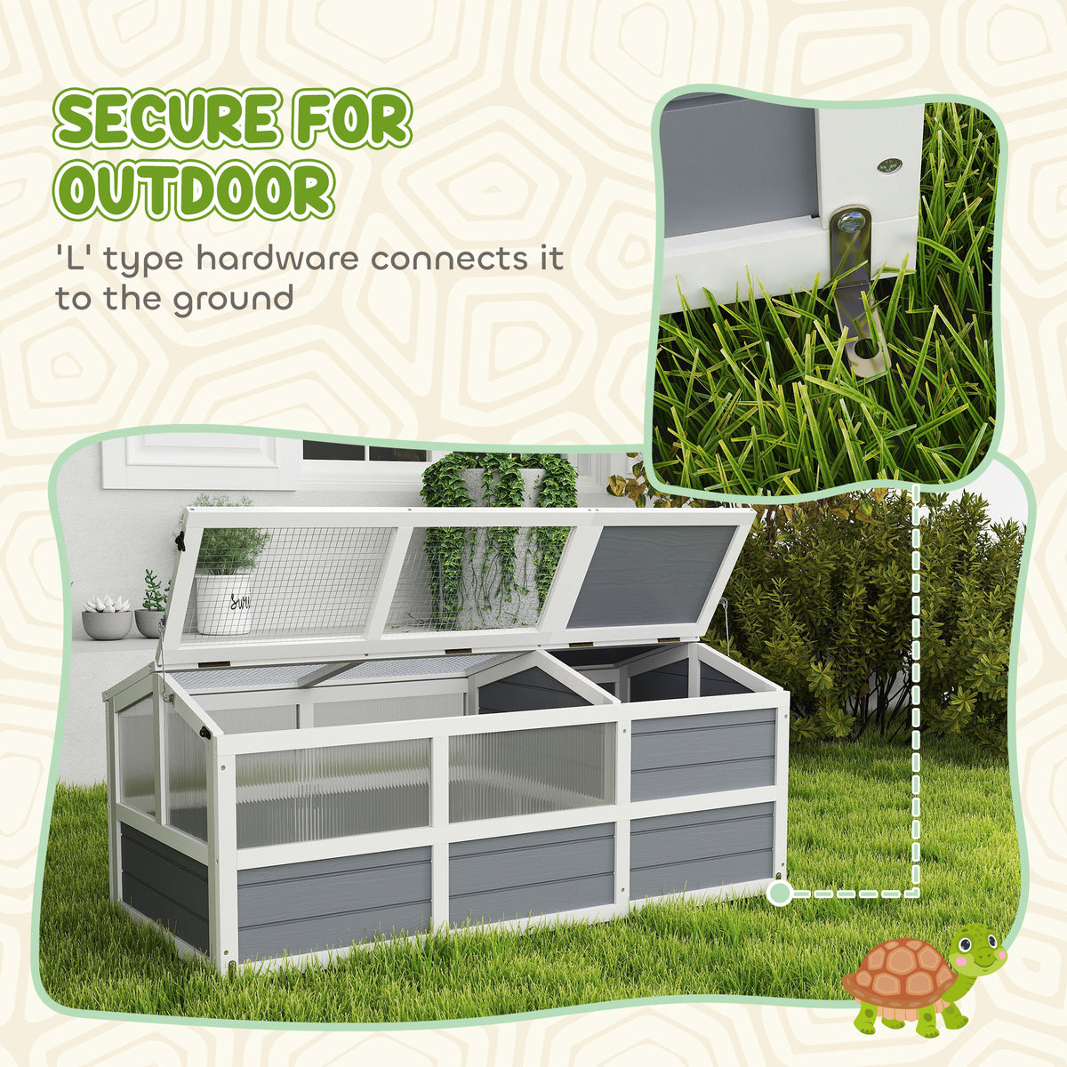 Wooden Tortoise Habitat Outdoor with Bottomless Design Doors Windows for Small Animals