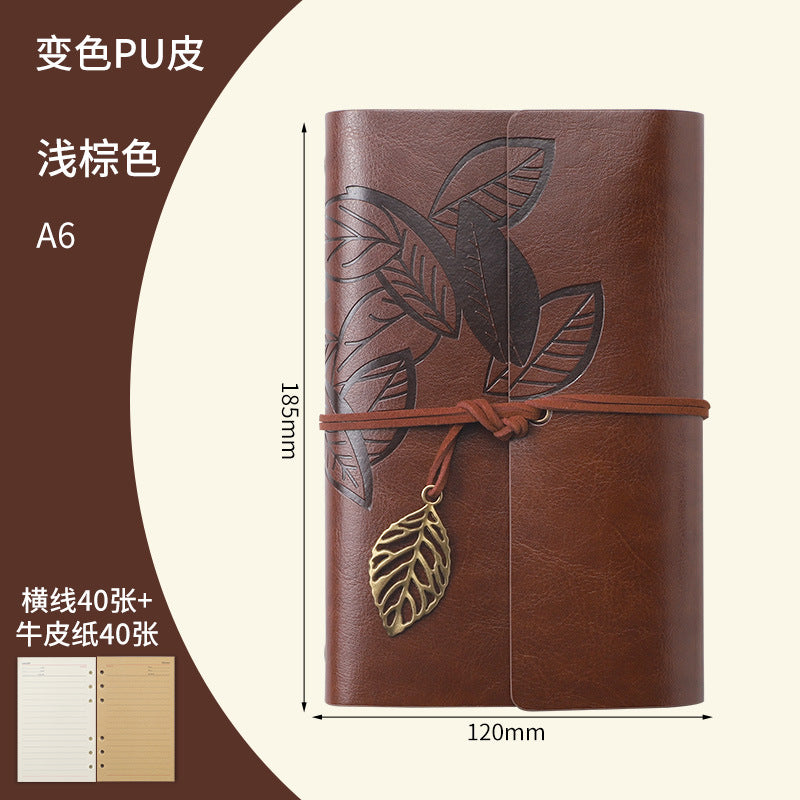 Vintage Travel Notebook - Loose Leaf Diary with Imitation Leather Cover