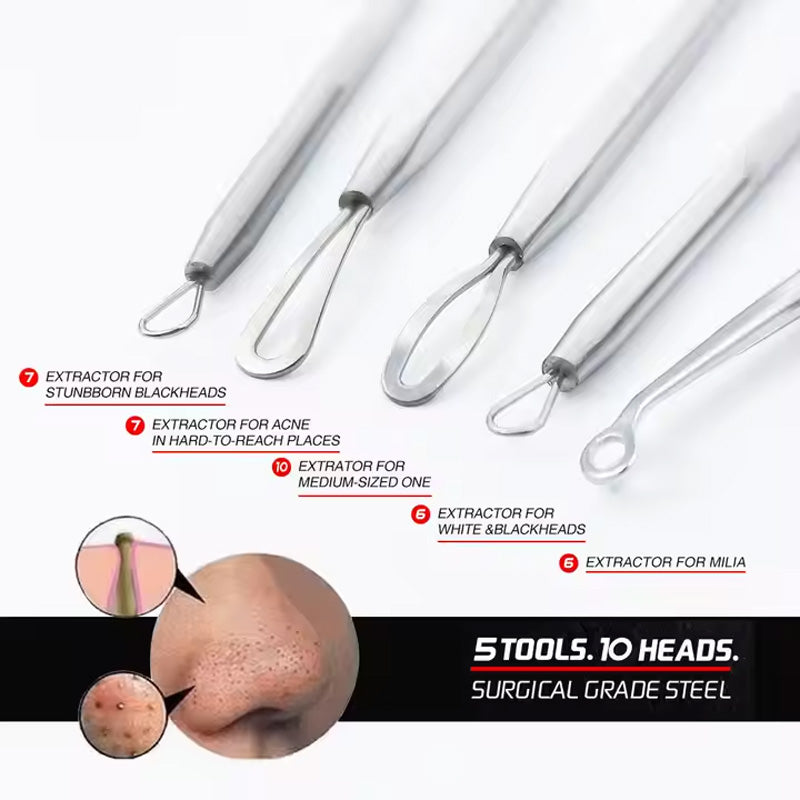 5-Piece Stainless Steel Blackhead Extractor and Acne Removal Tool Kit
