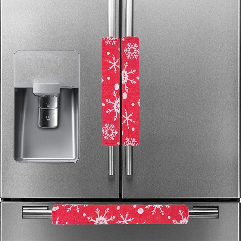 Christmas Refrigerator Handle Gloves Set - Red Snow White Decor