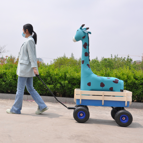 All Terrain Garden Wagon with Wood Railing and Air Tires for Outdoor Use