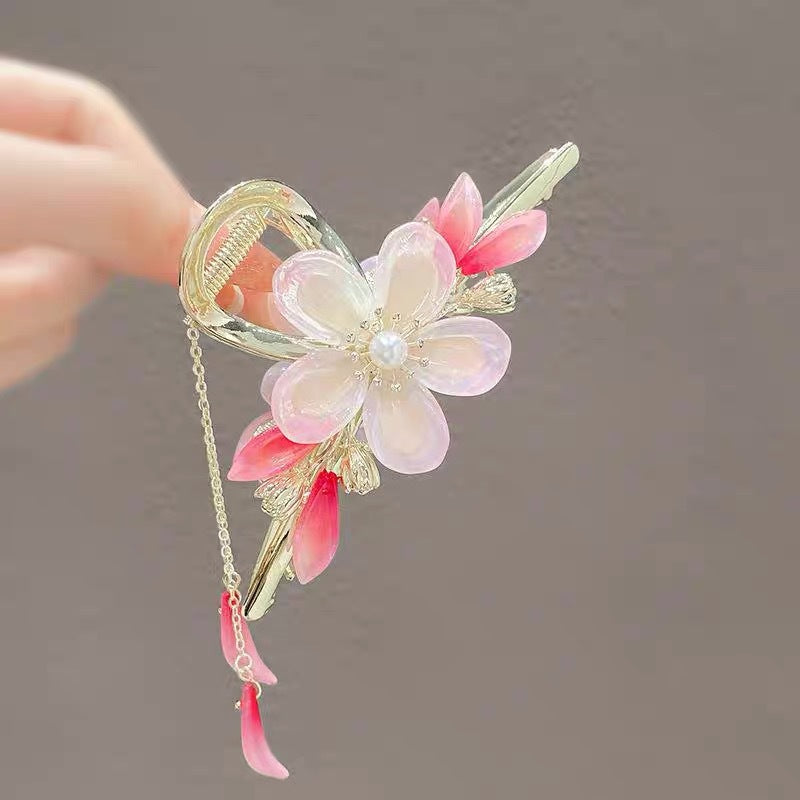 Antique Metal Hair Clip with Tassel & Pearl Detail