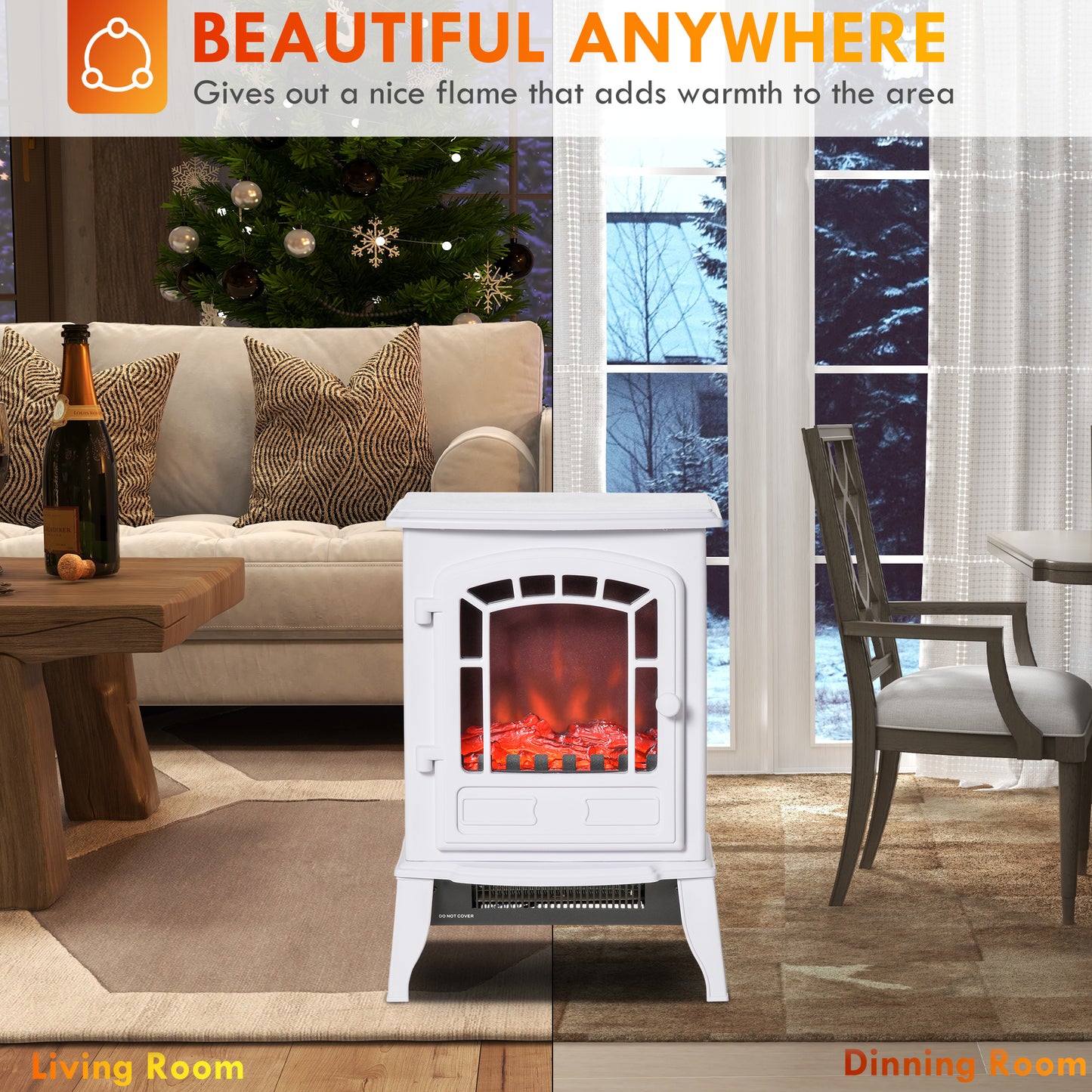 Electric Fireplace Heater with Adjustable Modes and Flame Effect - White, 430x310x550 mm