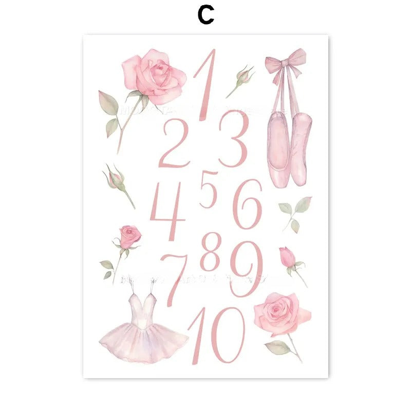 Children's Ballet Alphanumeric Canvas Wall Art - Frameless Nordic Style for Kids Room