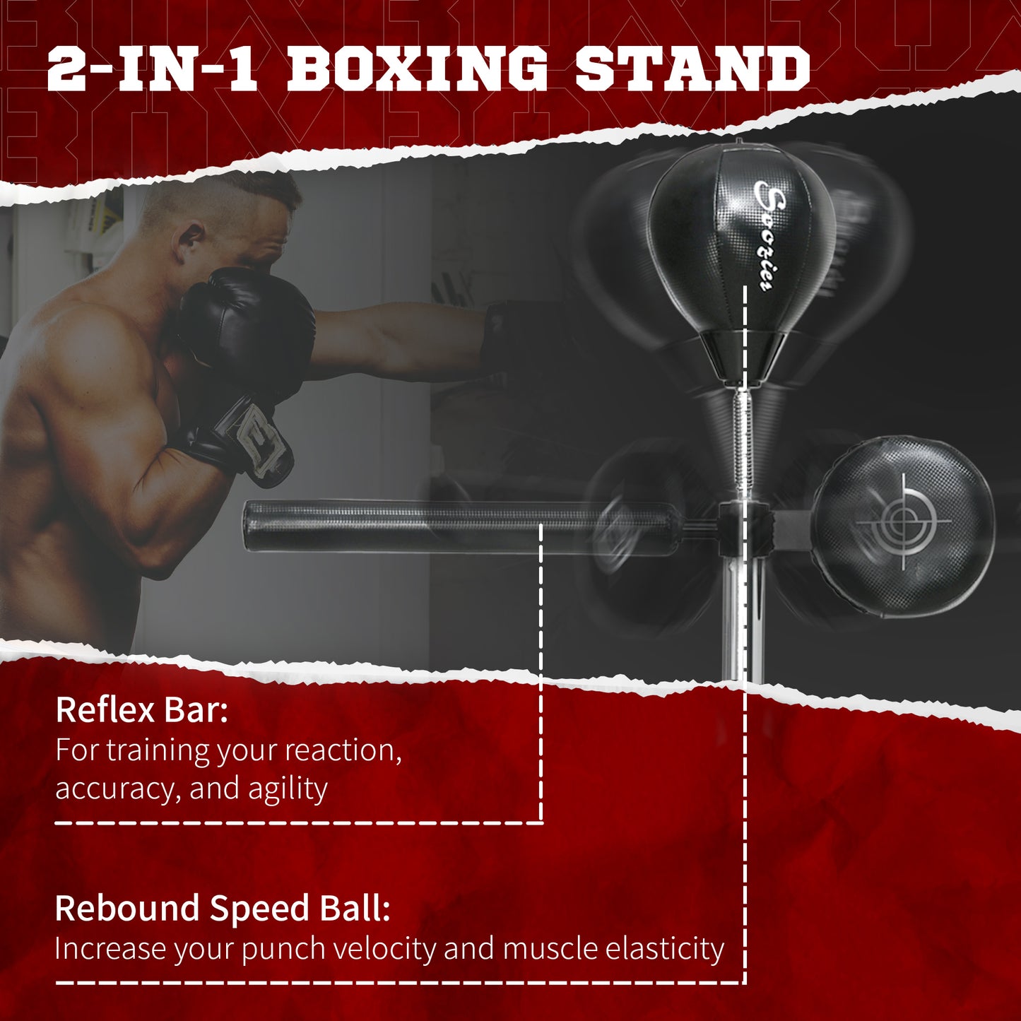 Freestanding Boxing Bag with Adjustable Height and Reflex Bar