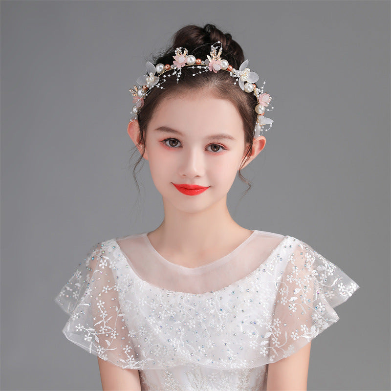 Children's Wreath Head Ornament - Flower Headband for Kids, Pearl & Rhinestone Design