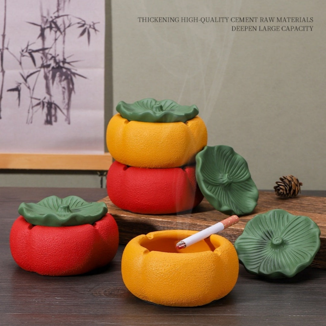 Decorative Ashtray with Lid - Chinese Style Cement Storage Accent