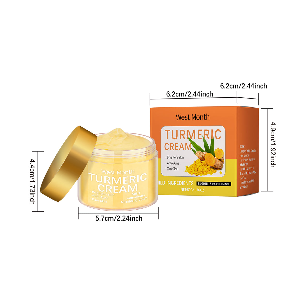 Turmeric Moisturizing Body Cream - Brightens Skin & Fights Acne 50g