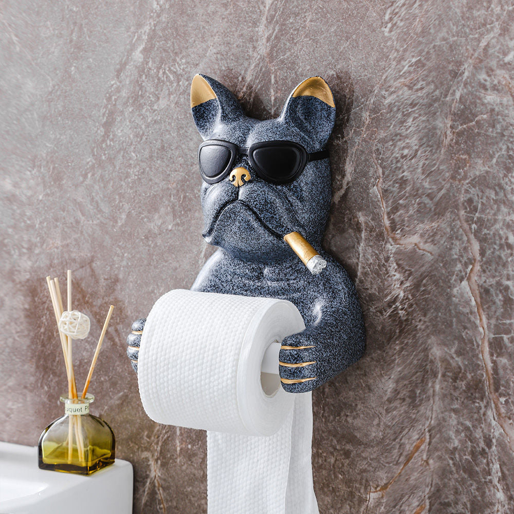 Cute Dog Toilet Tissue Box Holder with Toilet Chart Drum Rack - Bathroom Storage
