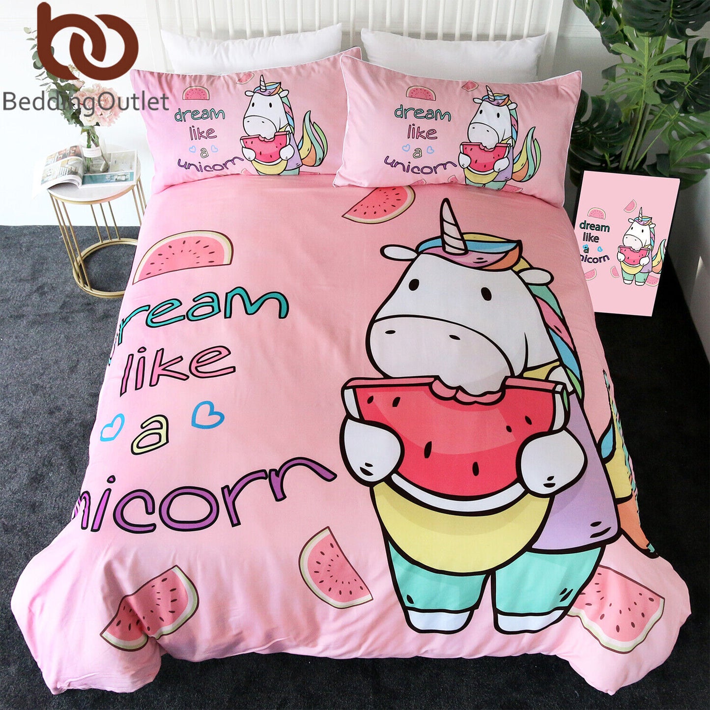 Watermelon Duvet Cover Set - Queen Size, Pink, 3 Pieces