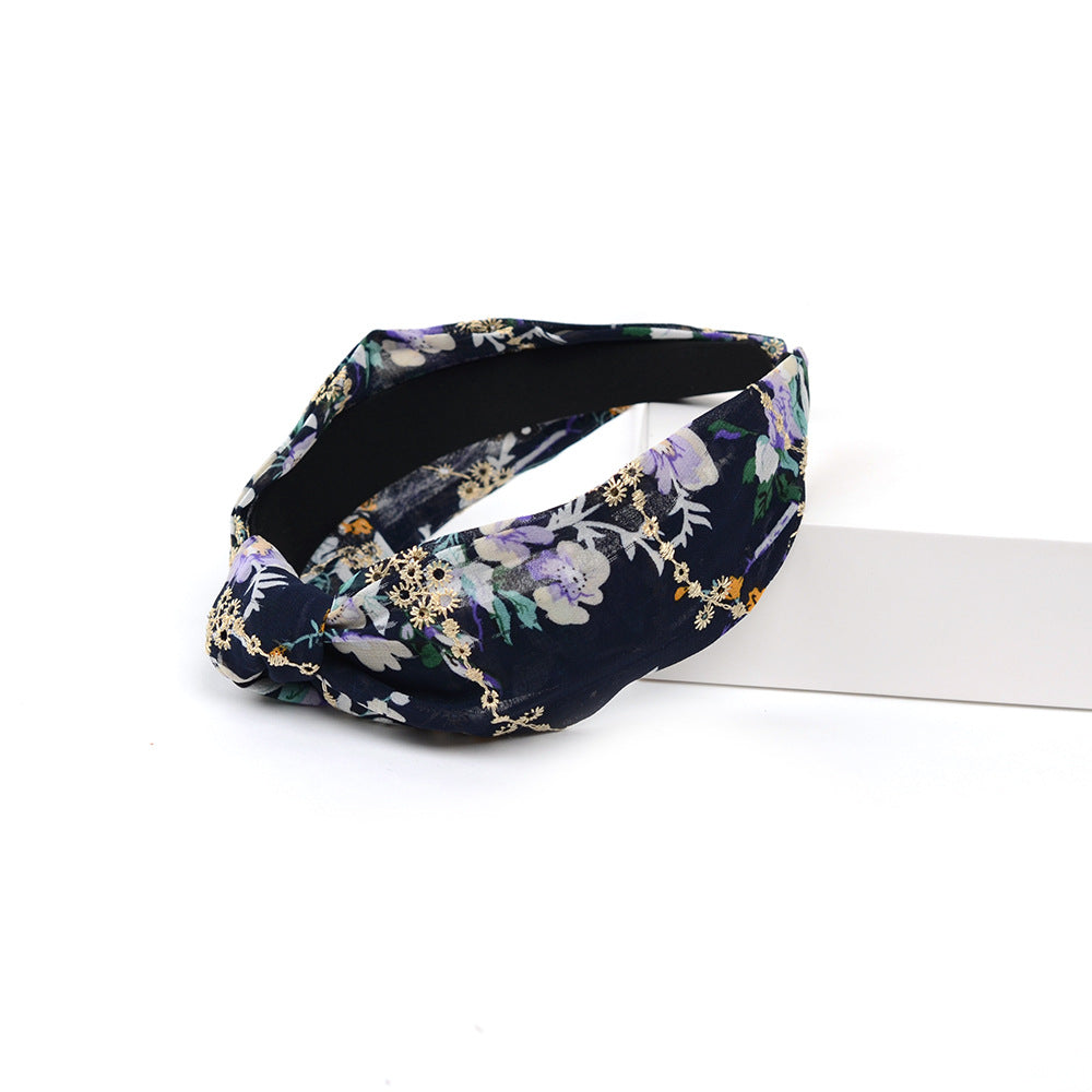 Embroidered Tulle Headband with Knot Detail