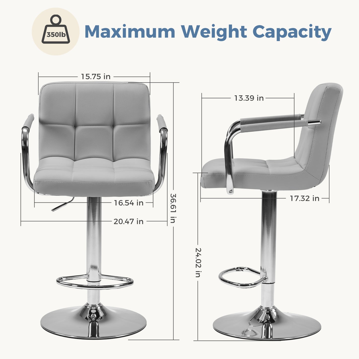 Adjustable Bar Chairs - Ergonomic, Rotating with Padded Armrests