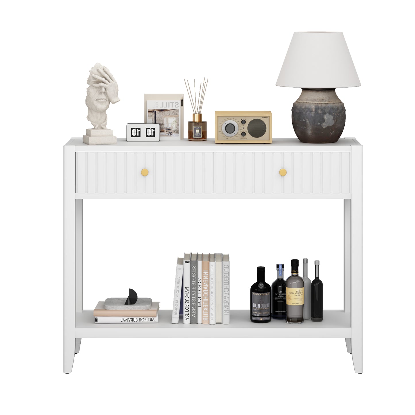 29.5" Tall Console Table with Drawers - White Accent Table