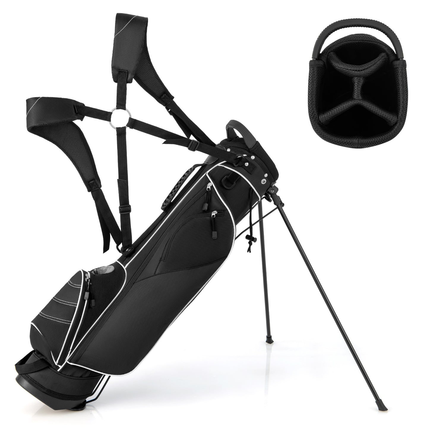 Golf Stand Cart Bag with 4-Way Top Divider - Black