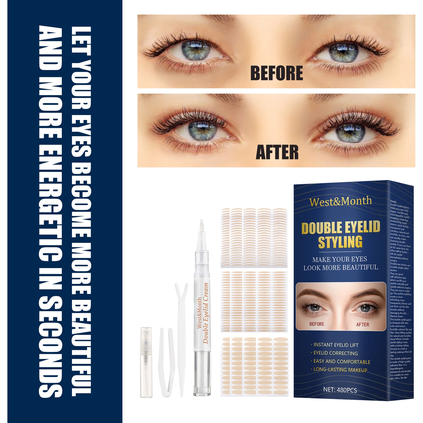 Invisible Double Eyelid Tape - Natural Mesh Water-Activated Adhesive