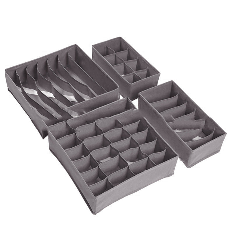 4-Piece Underwear Storage Box Set - Foldable Drawer Organizer for Closet