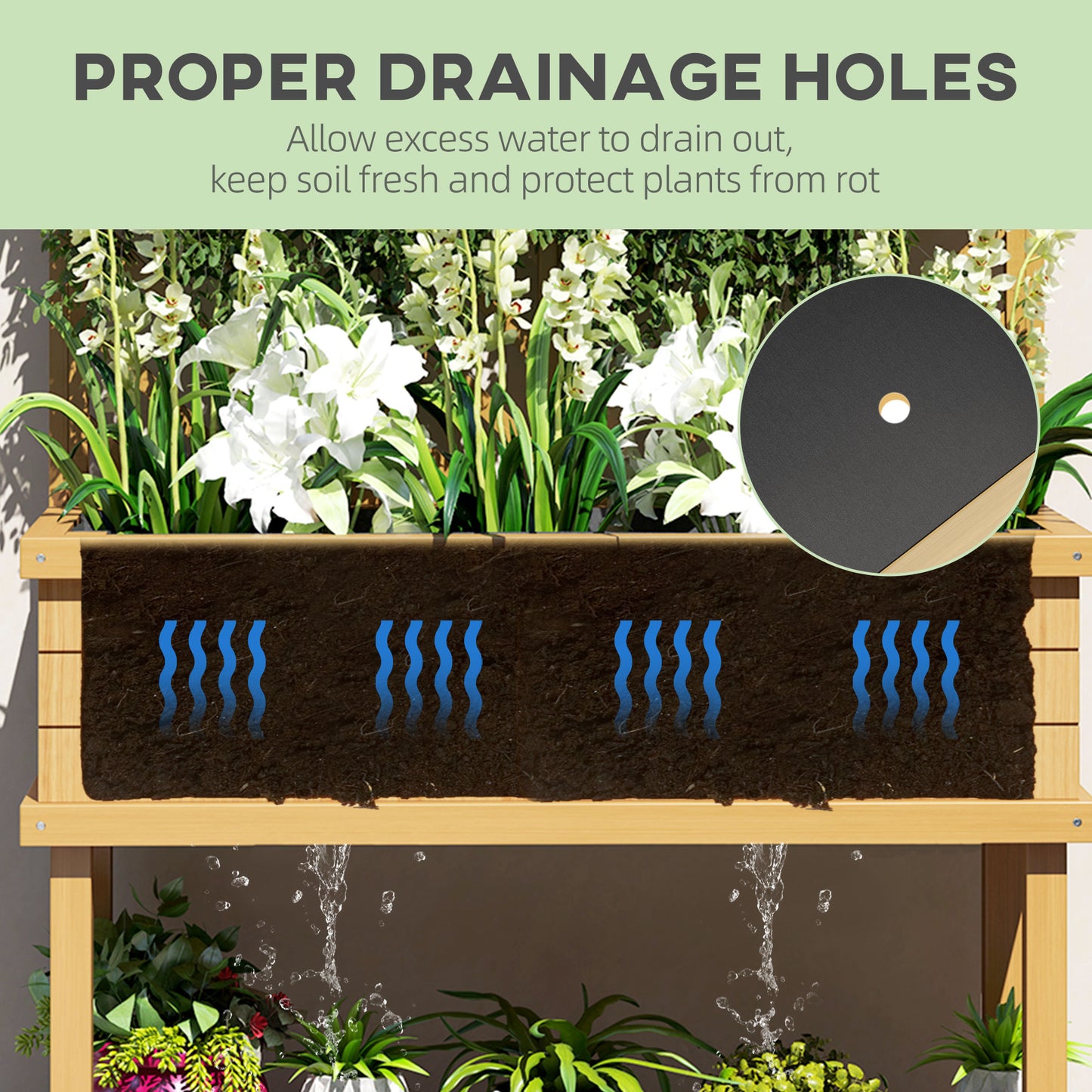 Wooden Garden Planter with Trellis for Climbing Plants, Raised Bed, Natural Finish
