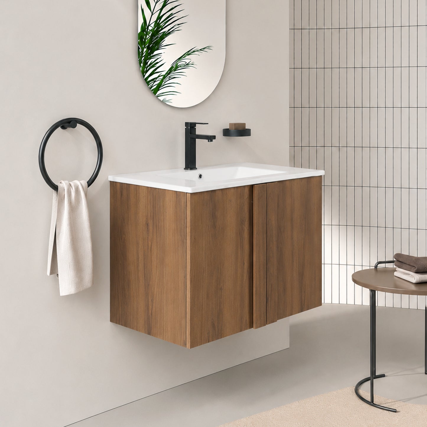 30" Wall-Mounted Bathroom Vanity with Sink - Brown Ebony