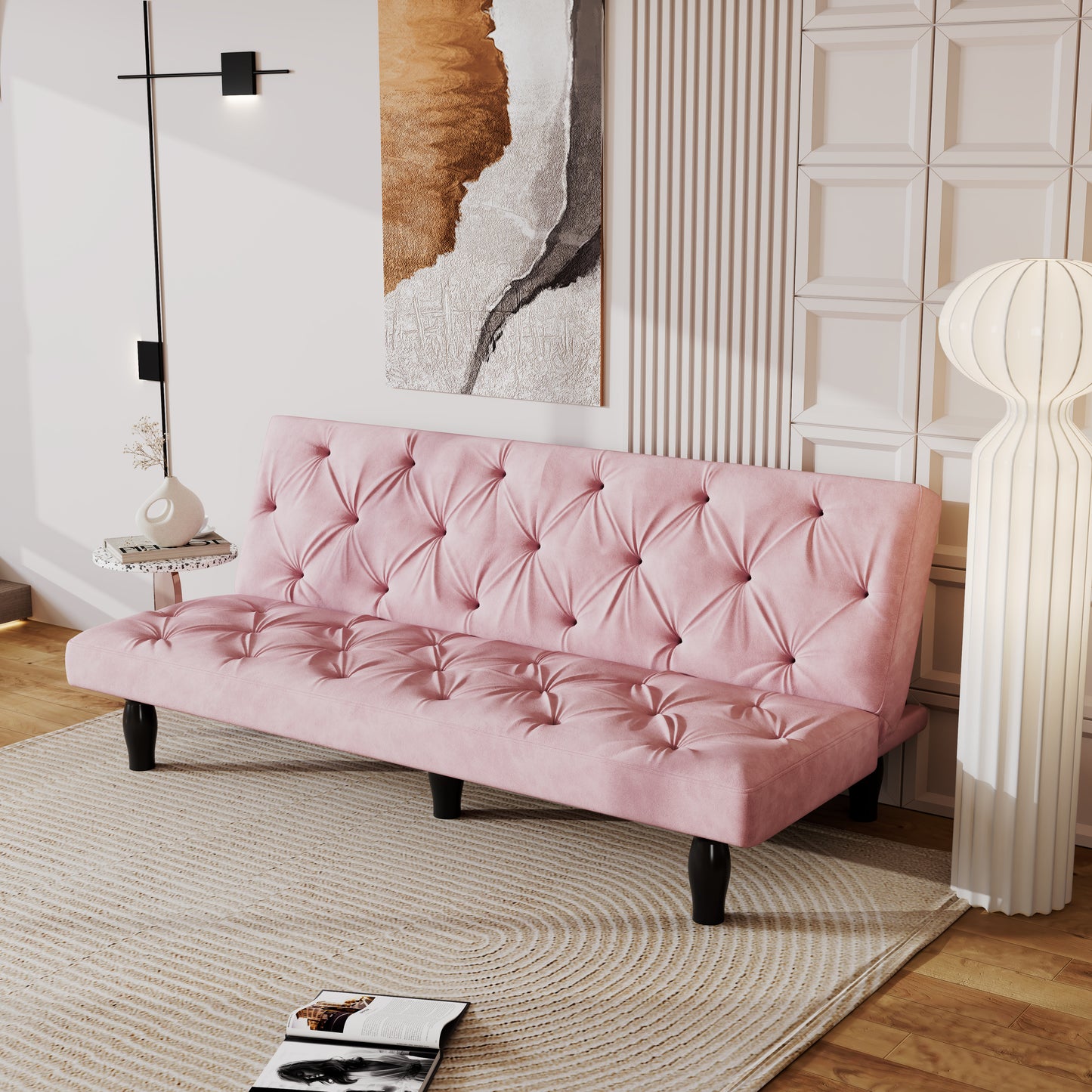 66" Pink Velvet Sofa Bed - Stylish Convertible for Living Rooms