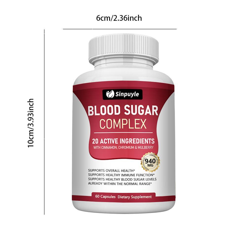 Blood Sugar Complex Supplement - 20 Active Ingredients, 60 Capsules