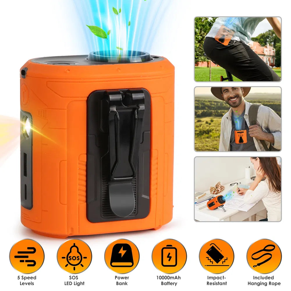 5-in-1 Portable Waist Clip Fan with 5 Speeds & Flashlight - Orange