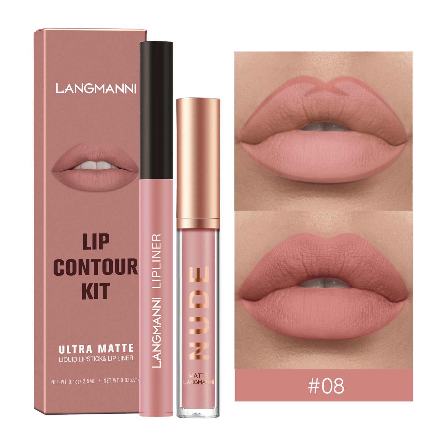 Lip Liner and Matte Lip Gloss Set - No Stain, Multiple Colors