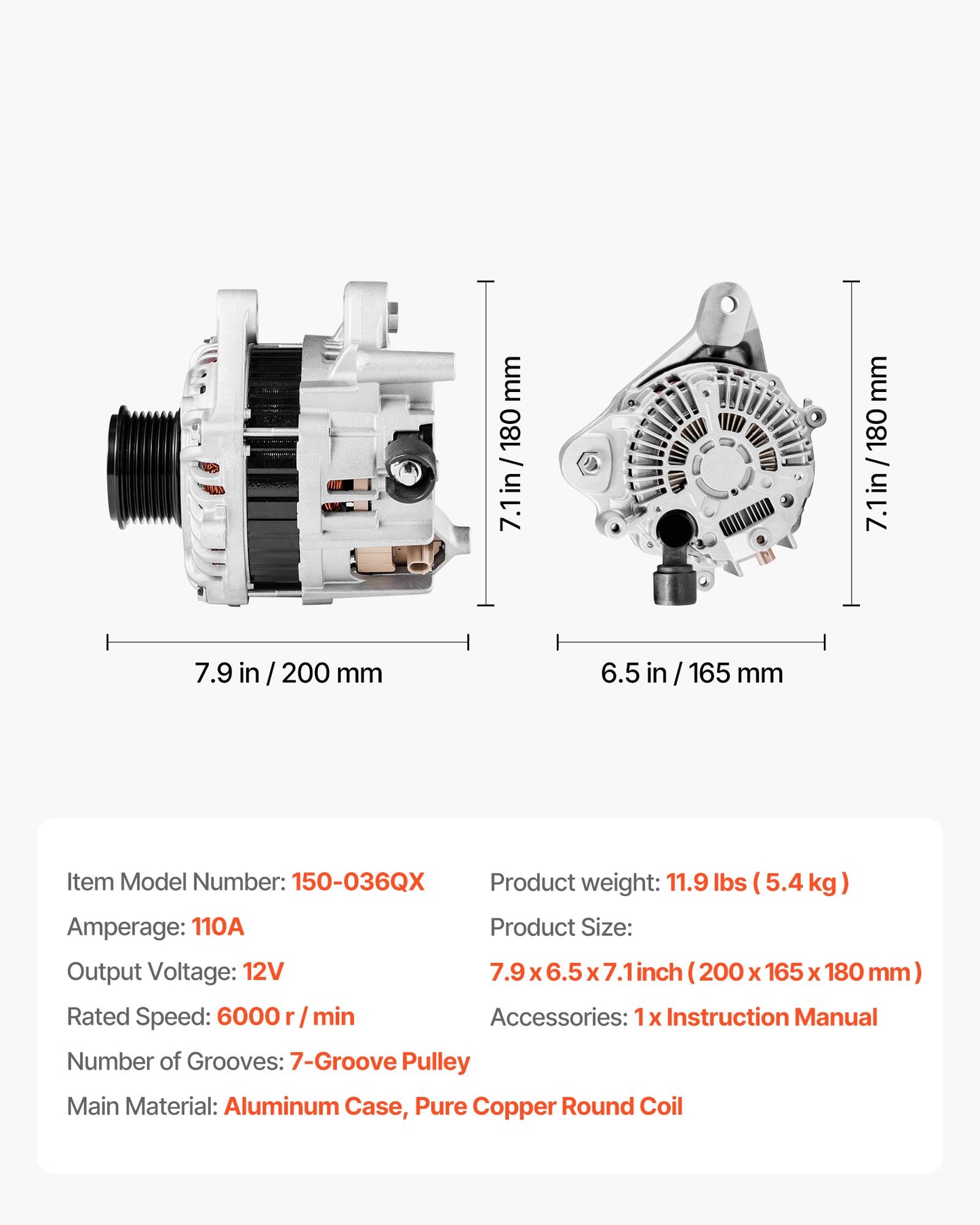 Car Alternator Compatible with Honda Accord 2013-2017 2.4L - Automotive Replacement