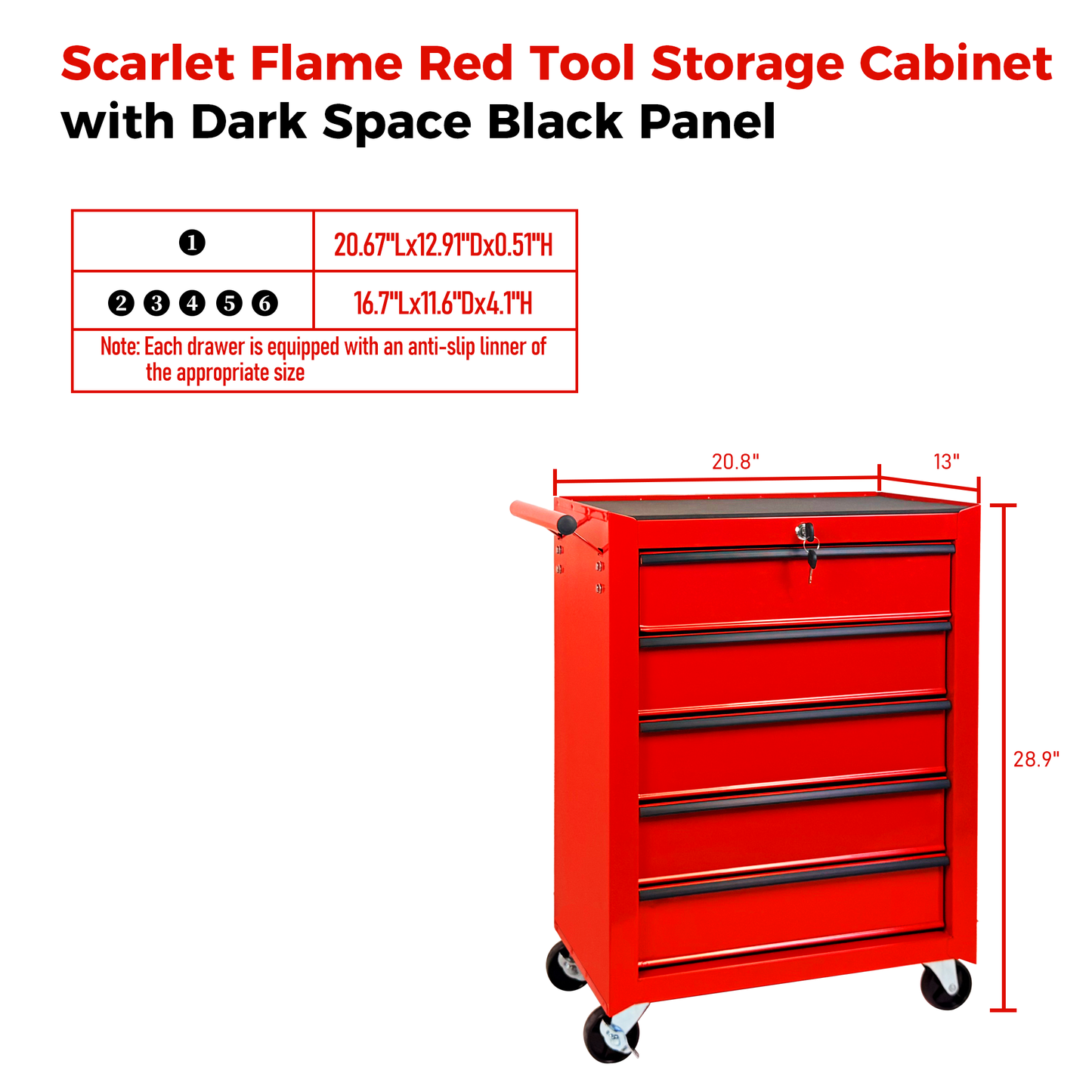 20-Inch Rolling Metal Tool Chest with 5 Drawers - Red