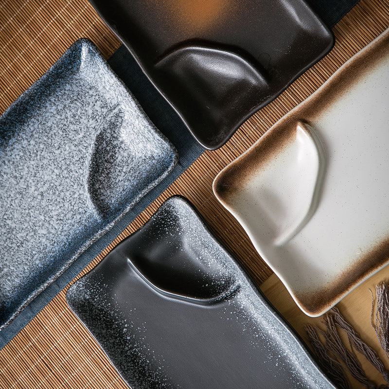 Rectangular Vinegar Dish & Dipping Grid Ceramic Plate for Kitchen