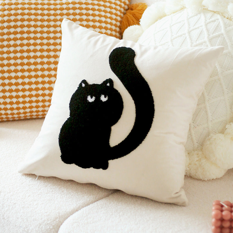 Modern Minimalist Cat Embroidered Cushion - Home Decor Throw Pillow