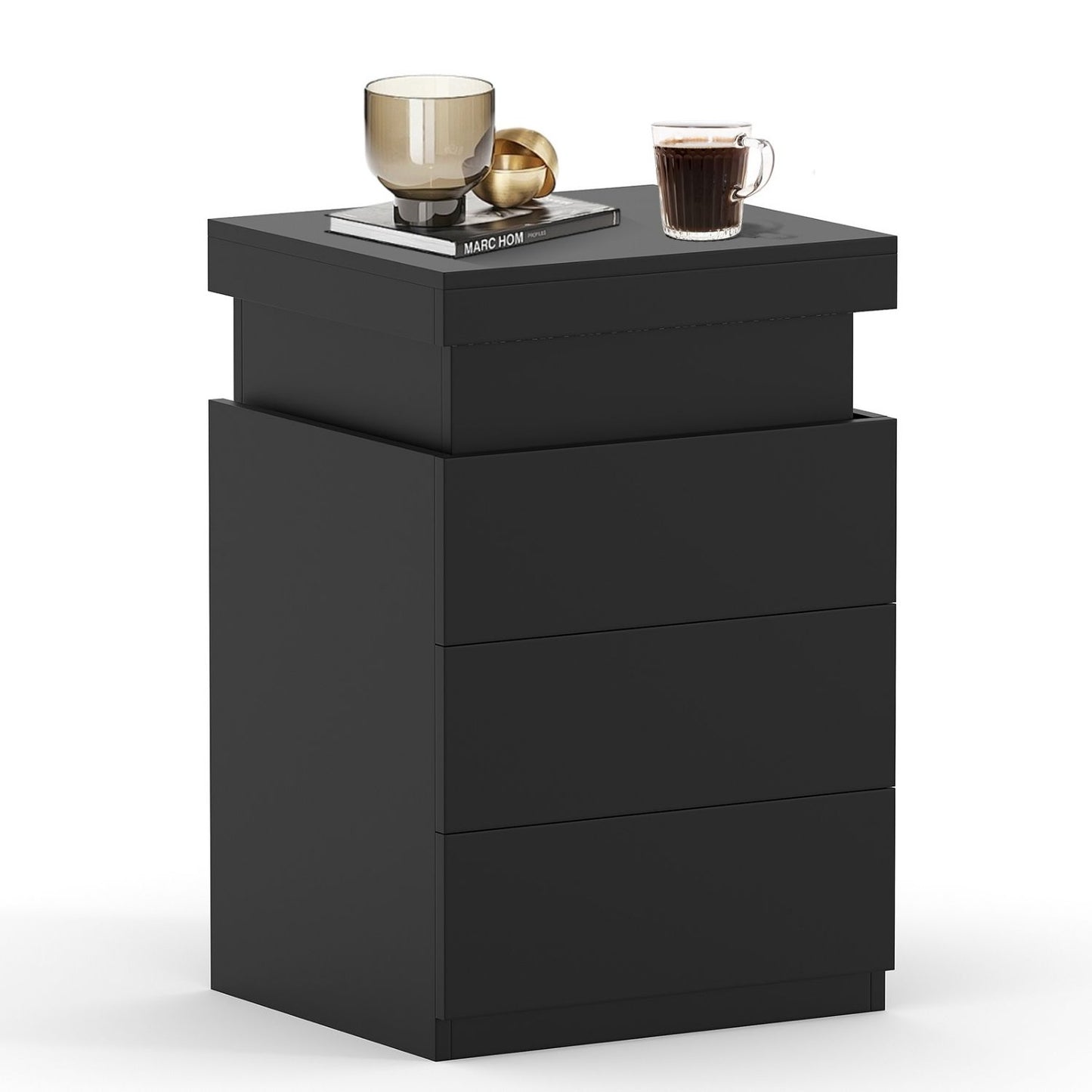 Modern LED Nightstand with Charging Station & 3 Drawers
