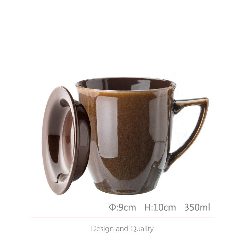 Large Capacity Ceramic Cup with Lid and Spoon - Retro Kitchen Accessory