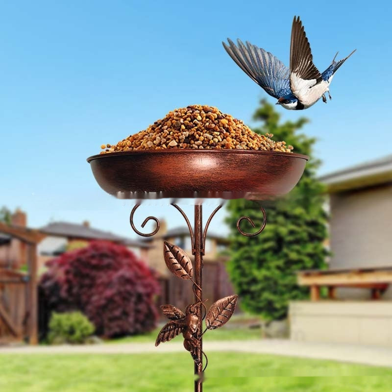 Retro Iron Bird Feeding Flowerpot - Decorative Garden Art