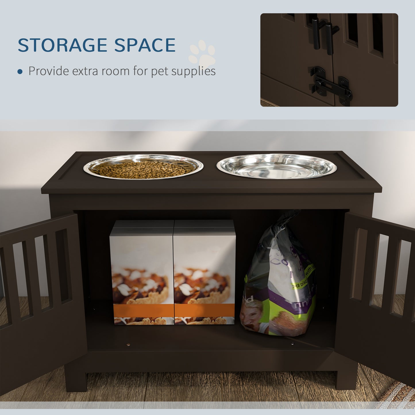Dog Food Storage Cabinet with Bowls and Feeding Station - Espresso