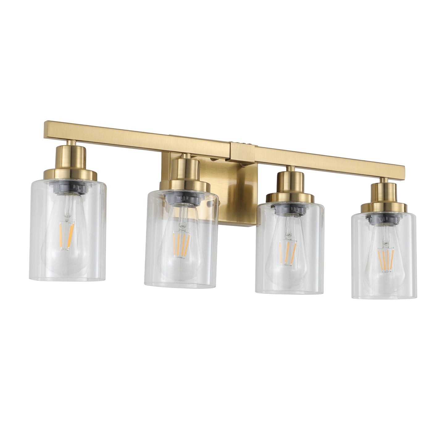 4-Light Golden Vanity Wall Light with Clear Glass Shades