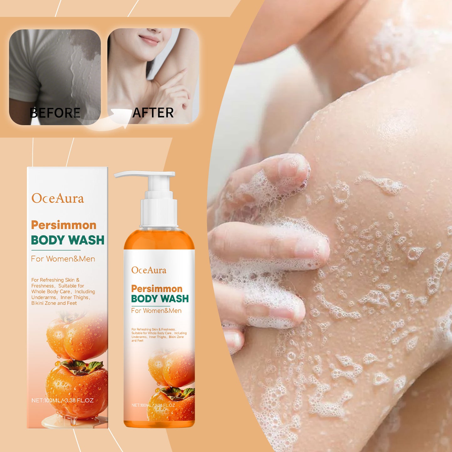 Persimmon Deodorizing Shower Gel 100ml - Deep Cleansing & Freshness