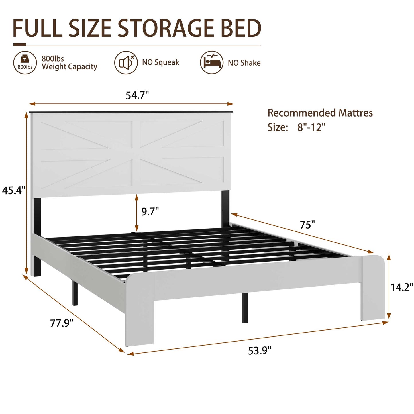 Wood Platform Bed Frame with Headboard and Underbed Storage - Full Size