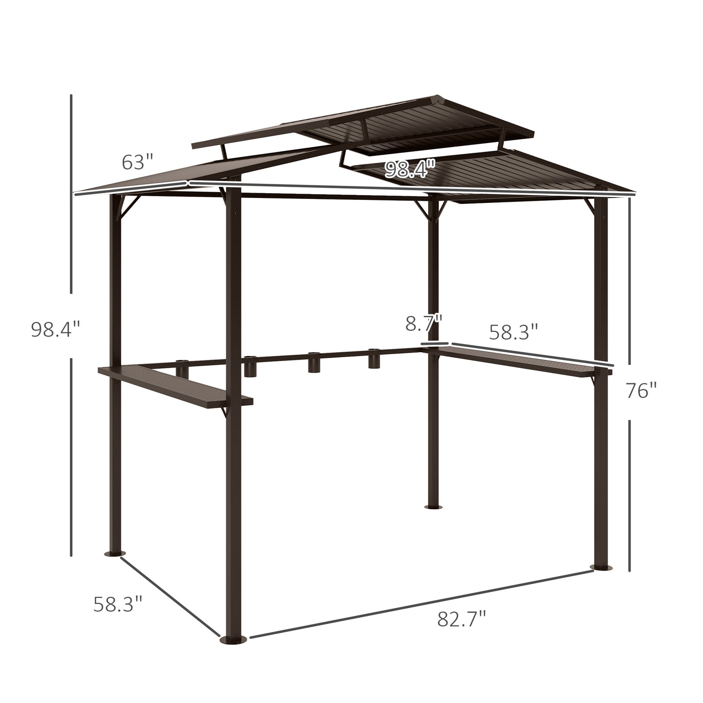 8x5ft Hardtop Grill Gazebo with Double Metal Roof & Cup Holders