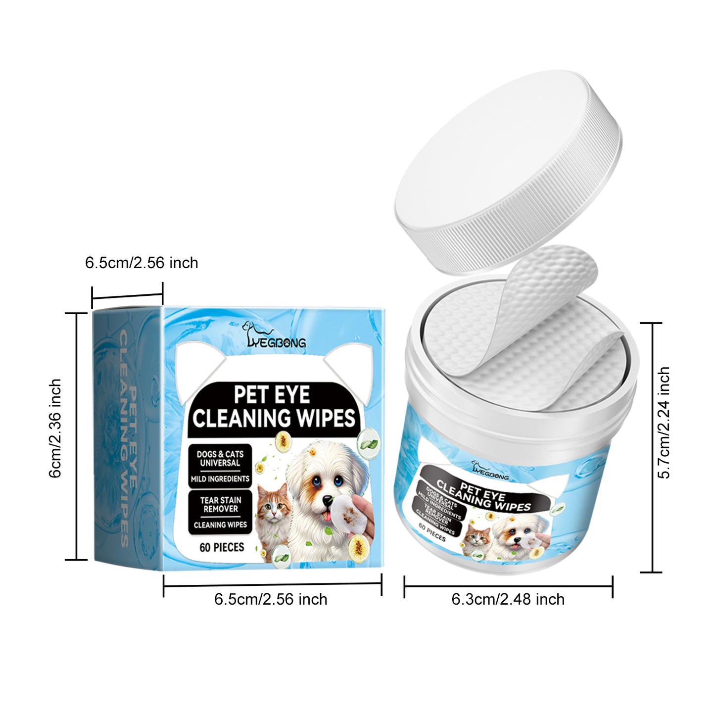 Pet Eye Cleaning Wipes for Dogs & Cats - Tear Stain Remover Pads, 60 Count