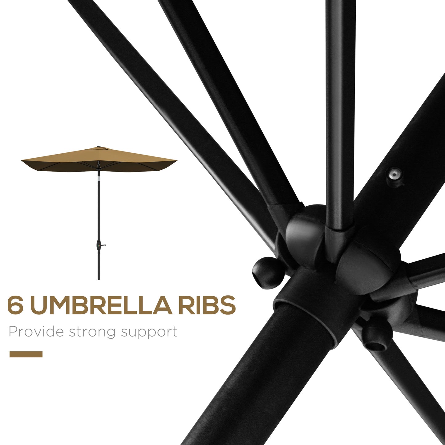 6.6' x 10' Rectangular Market Umbrella with Crank & Tilt - Coffee