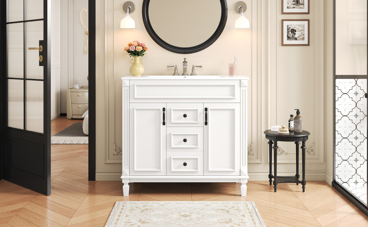36-Inch Modern Bathroom Vanity with Sink & Storage Cabinet - White