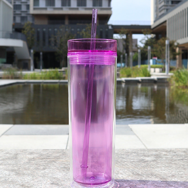 Large Capacity Double-Layer Drinkware Cup with Straw - Multiple Colors & 710ml