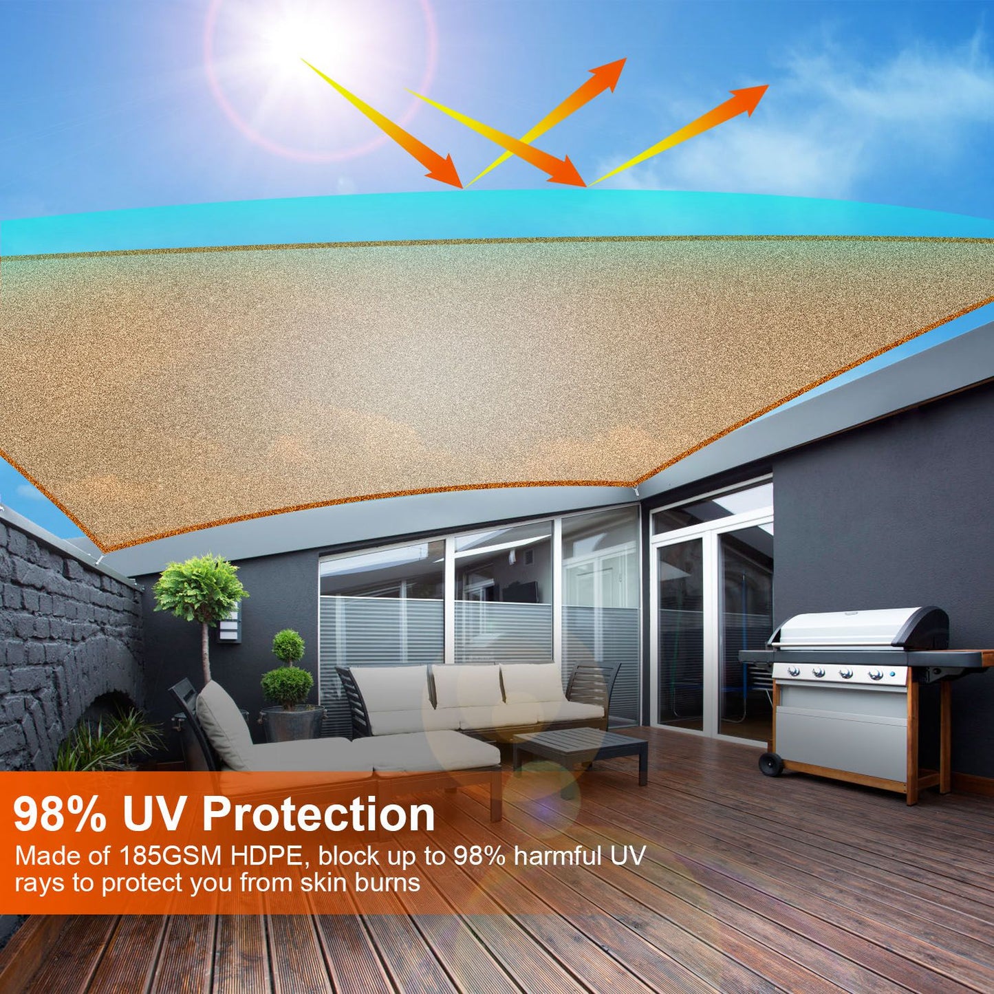 UV Block Canopy Shade 300x300cm Waterproof Patio Cover with Ropes & Hooks