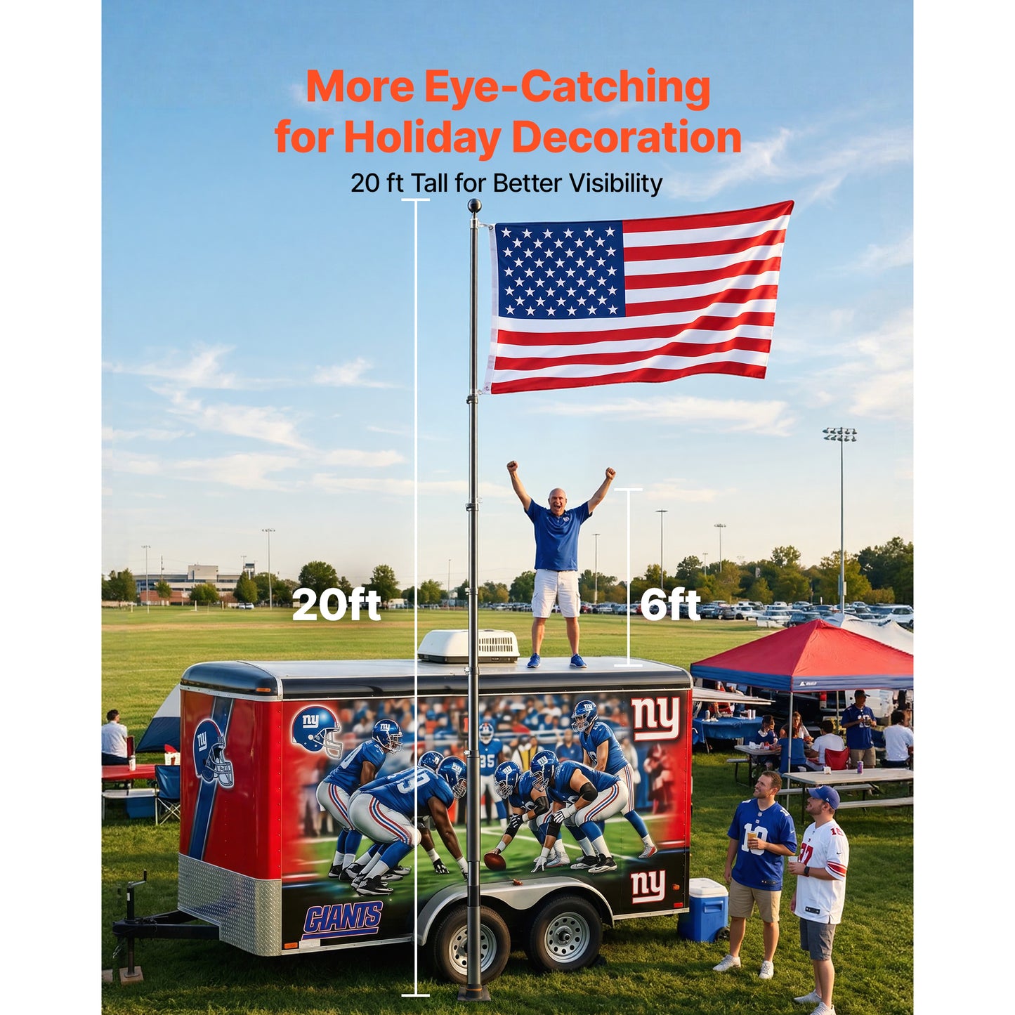 20ft Heavy Duty Telescopic Flag Pole Kit with Mounting Base and American Flag for Vehicles