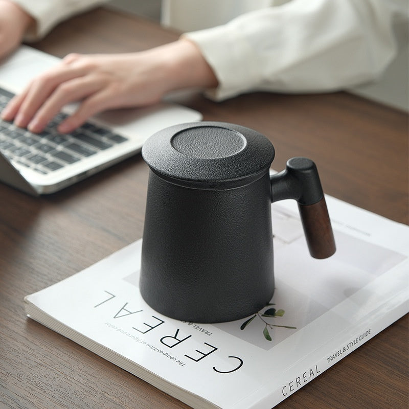 Ceramic Tea Water Separation Mug with Lid - 400ml Zen & Imperial Styles