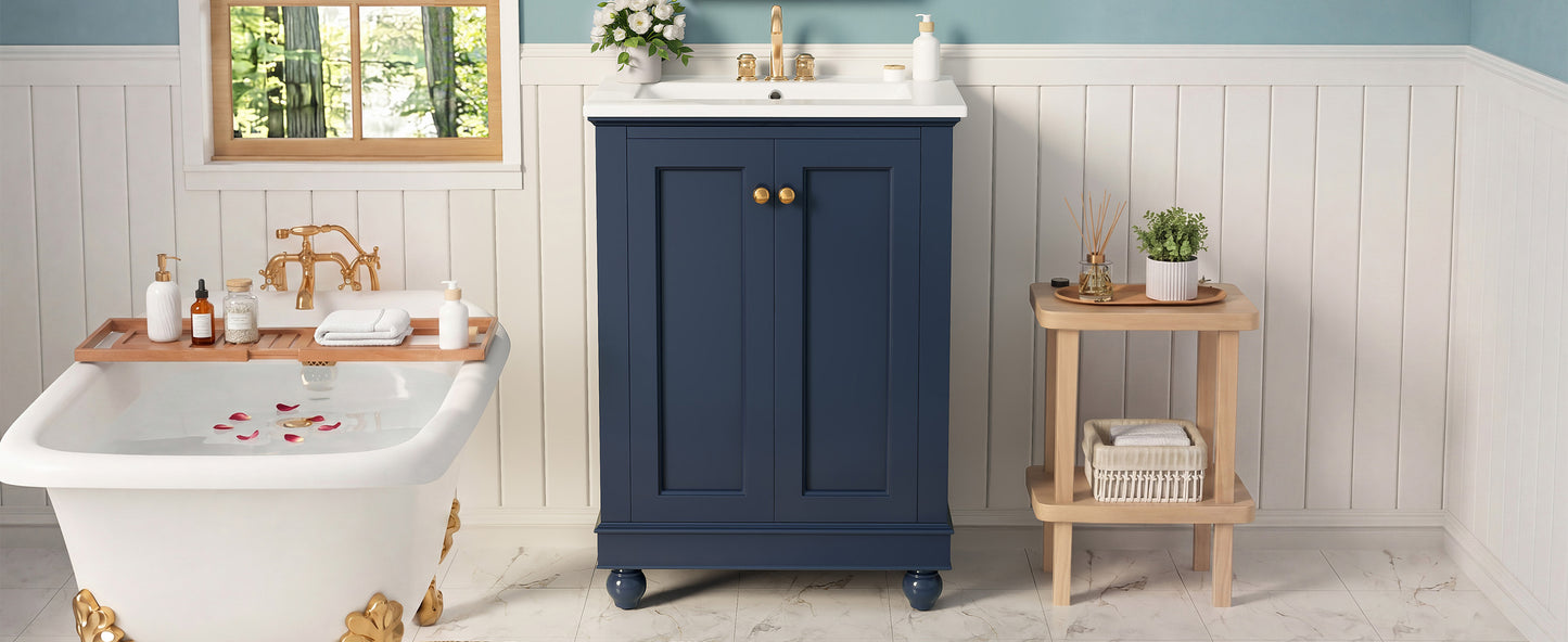 24-Inch Blue Bathroom Vanity Cabinet with Ceramic Sink