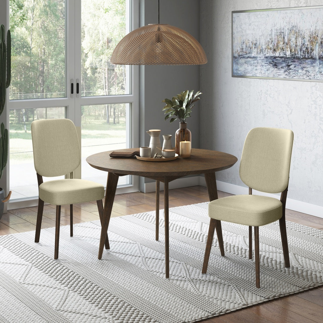 Mid-Century Modern Upholstered Dining Chairs Set of 2 - Oatmeal
