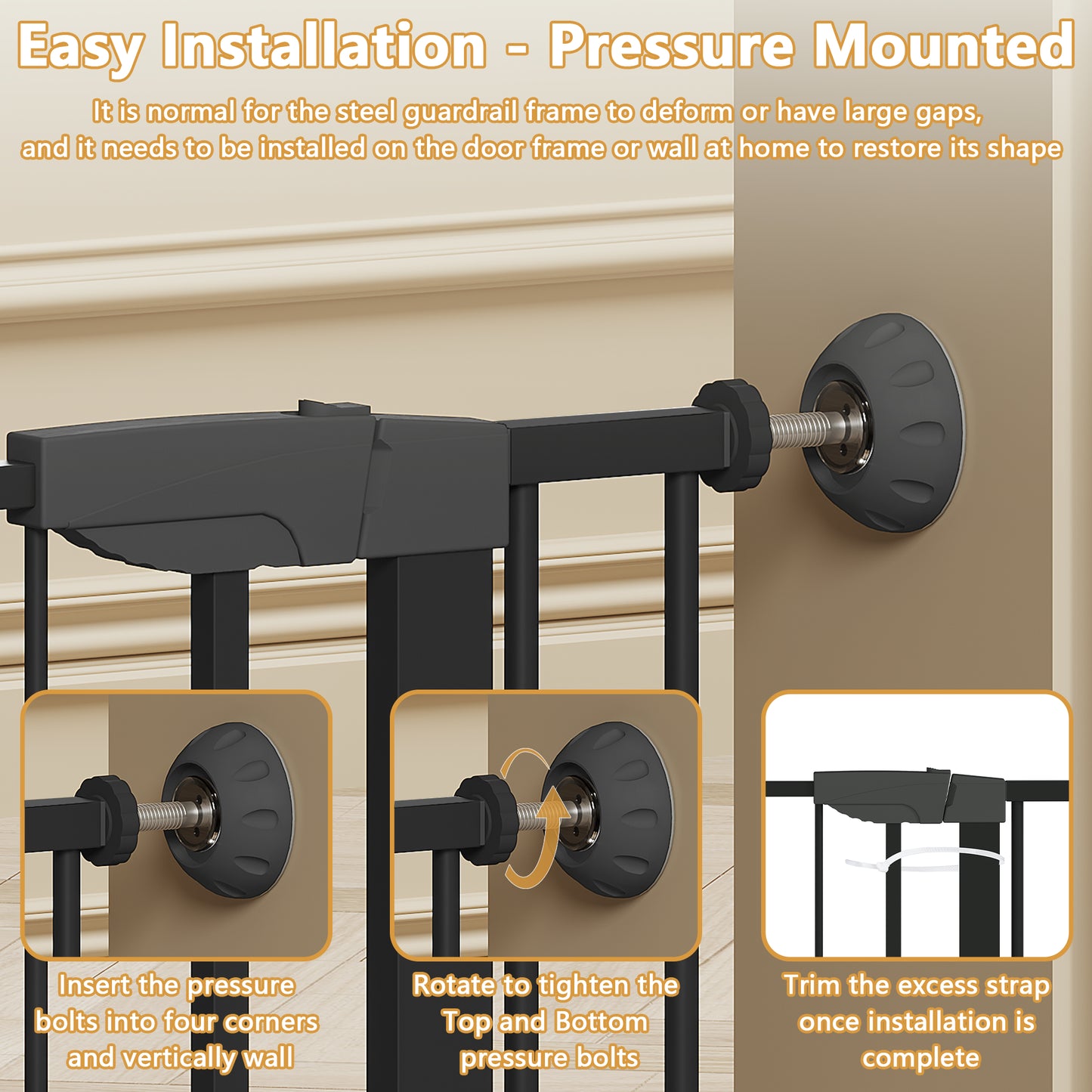 Pressure Mounted Baby Gate with Walk-Through Design - Black