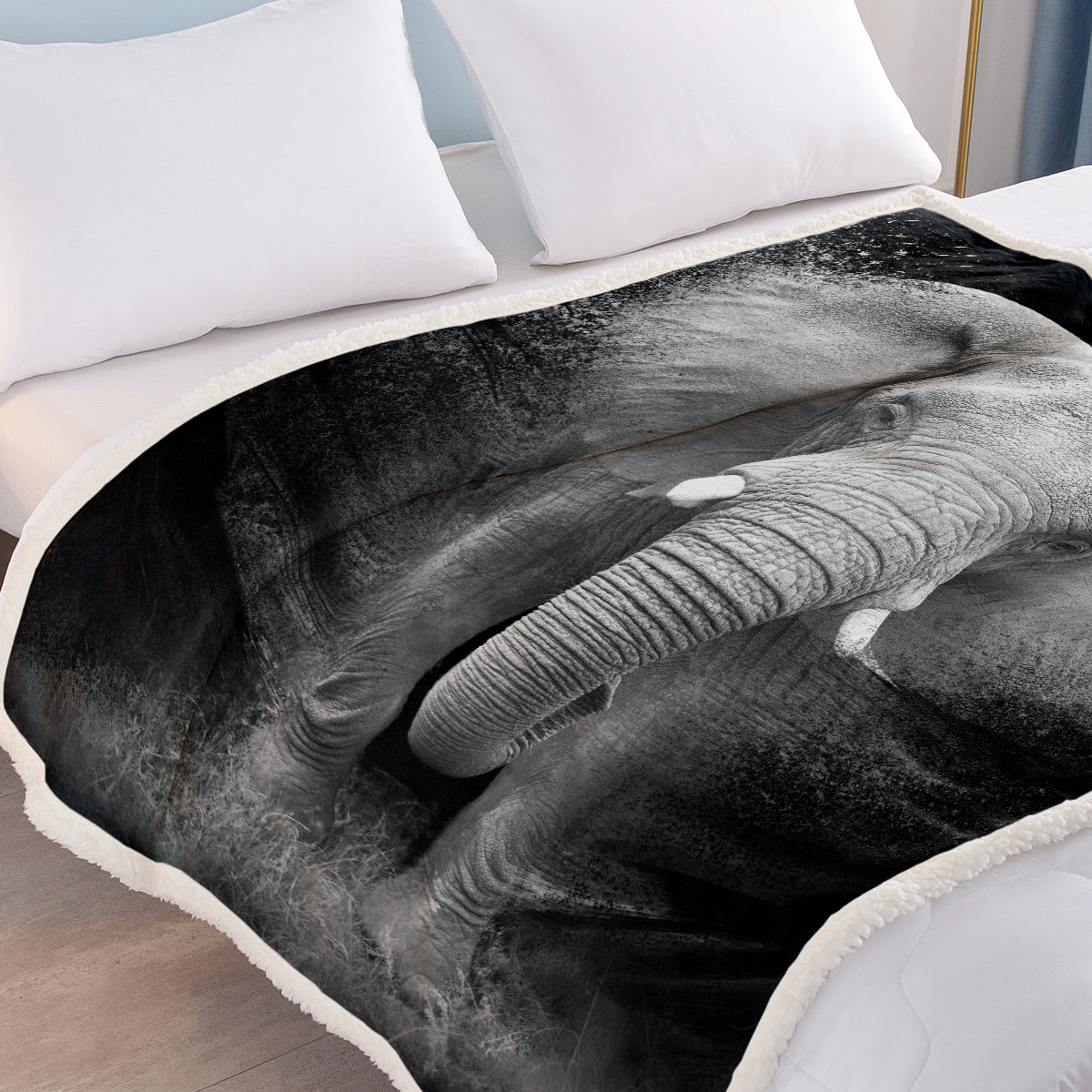 3D Elephant Printed Sherpa Fleece Blanket - Soft & Cozy