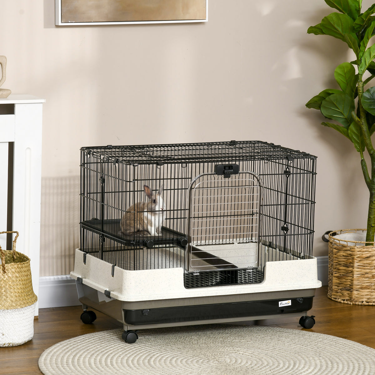 2-Tier Compact Rolling Small Animal Cage for Rabbits, Hamsters & More